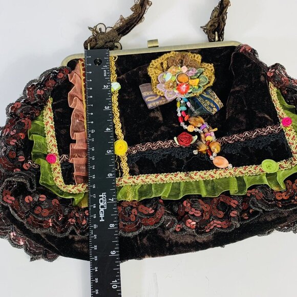 Ziba Velvet Beaded Purse Vintage Cottagecore Floral Lace Boho Romantic Handbag - Picture 6 of 16